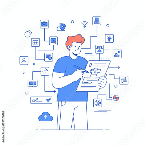 Man Engaged in Digital Workflow and Data Analysis.