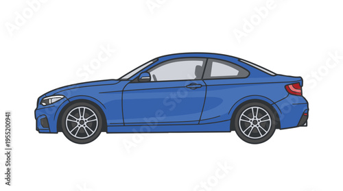 A side view illustration of a sleek, blue two-door sports car on a white background.