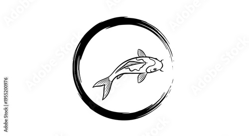 Artistic Zen Circle with a Koi Fish Illustration Symbolizing Peace and Tranquility