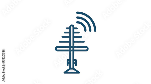 An icon depicting a stylized antenna with radiating signal waves, symbolizing broadcast, transmission, and communication technology.