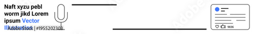 Communication, technology, voice search, social media, AI integration, user experience. A microphone and a digital interface with text. Communication and technology concept