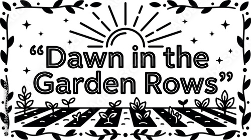 Dawn in the garden rows with sun rays and seedlings vector art