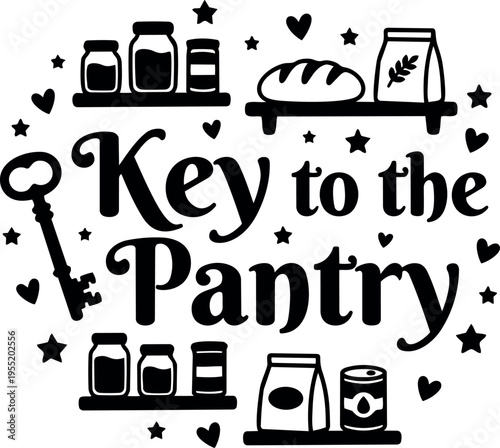 Key to the pantry phrase with jars bread and canisters illustration