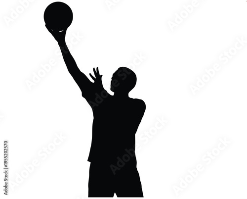 Vector silhouette of man throwing basketball