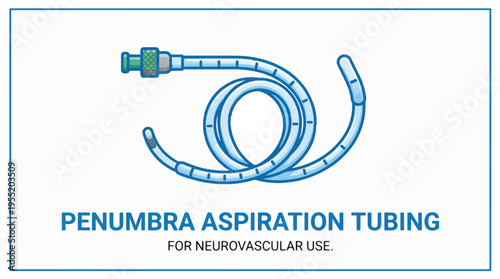 Illustration of Penumbra Aspiration Tubing, a coiled blue medical tube with a connector, specifically designed for neurovascular procedures.