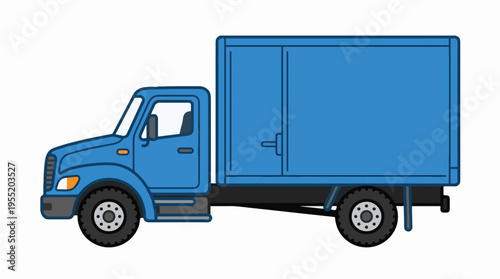 A blue box truck with its side doors closed. The truck is depicted in a flat, cartoonish style against a white background.