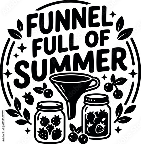 Black and white funnel full of summer jar berries vector art