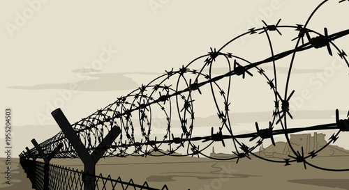 Barbed wire on broken fence post.