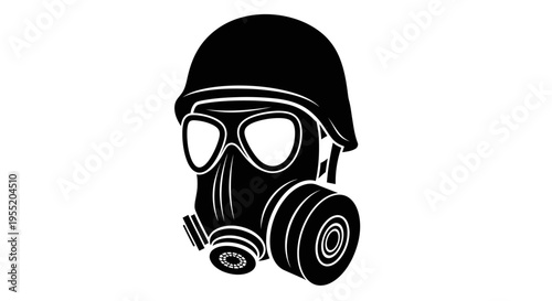 Black gas mask with helmet.