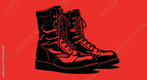 Black leather combat boots with laces.