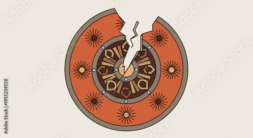 Broken Clock Face Closeup Illustration.