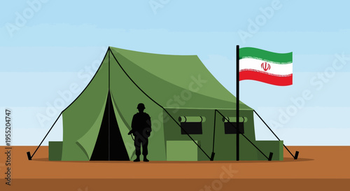 Green tent with Iranian flag.