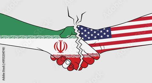 Handshake between America and Iran flags.