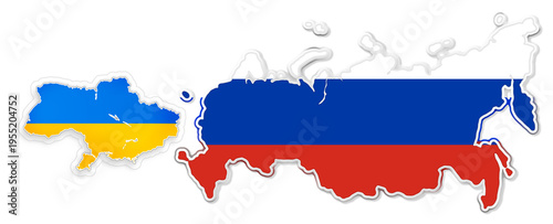 Fotografia map of Ukraine and Russia, simplified symbolic shape with russian and ukrainian
