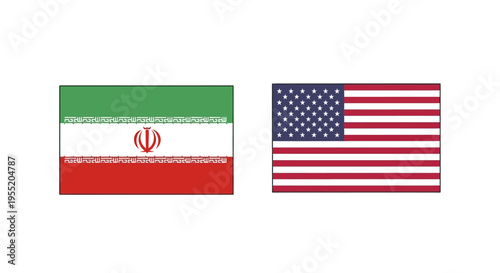 Iran and USA national flags side by side.