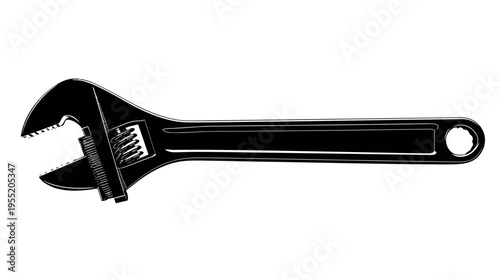 A black and white illustration of an adjustable wrench, used for turning nuts and bolts