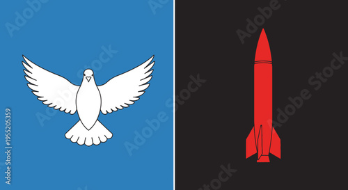 White dove and red rocket icons.
