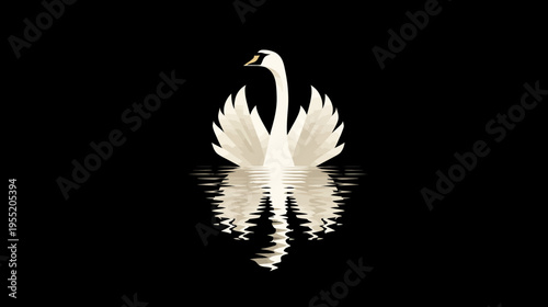 Minimalist illustration of a swan floating gracefully on still water, creating a tranquil scene
