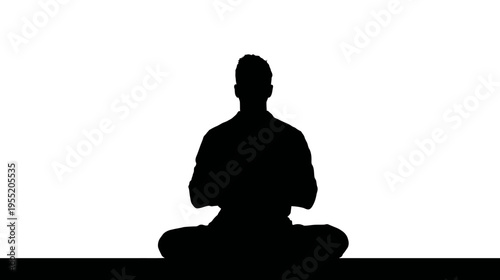 A silhouette of a person meditating in the lotus position, on a white background