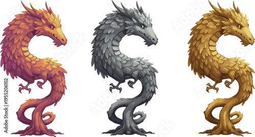 Fantasy dragon tree illustration with mythical creature design, detailed scales, magical artwork, fantasy nature concept, decorative vector, mystical symbolism