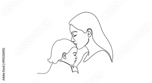 Mother Kissing Child Forehead One Line Art Minimalist Drawing