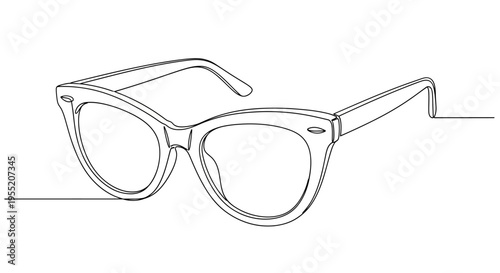 Cat-eye Glasses Continuous Line Art Drawing Isolated on White