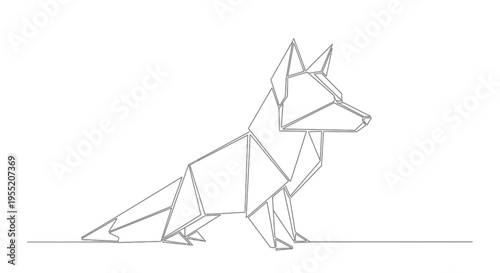 Geometric Fox Sitting Profile Isolated on White Minimalist Line Art