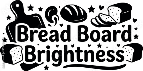 Bread board brightness loaf and slices black and white vector art