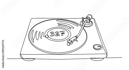 Turntable Vinyl Record Line Art Illustration Isolated White Background