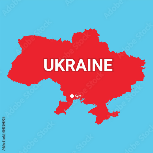Ukraine country map with its capital city Kyiv clearly marked on a blue field