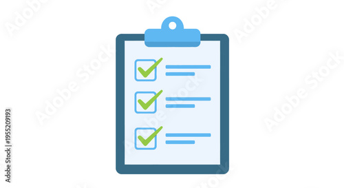 Clipboard with checklist and ticks.