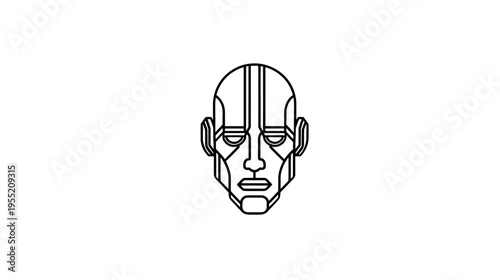 Minimalist line art illustration of a human head, featuring geometric shapes and stark contrasts