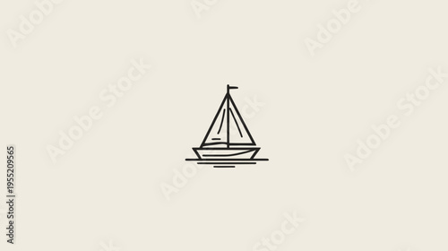 A minimalist line drawing illustration depicts a sailboat, centered on a beige background