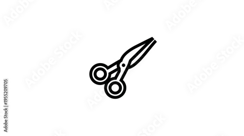 A minimalist icon of scissors rendered in black, isolated on a white background