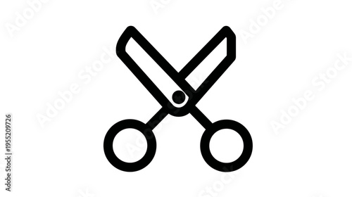 A minimalist icon of scissors rendered in solid black against a pristine white background