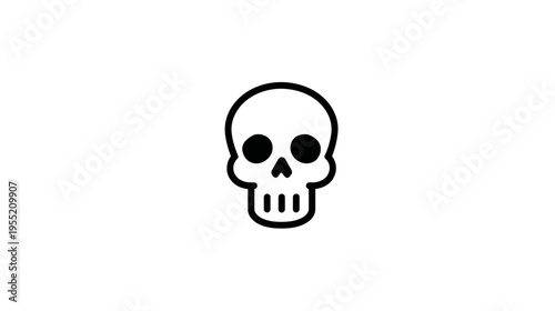 Simple, bold black and white illustration of a skull. The skull is centrally placed on a white background