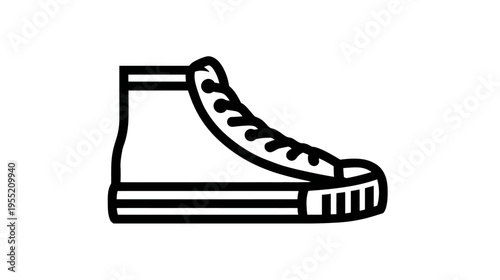 Black and white illustration of a high-top sneaker on a white background