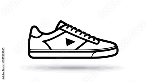 Stylized side view of a minimalist sneaker, featuring laces, a triangle detail, and a shadow