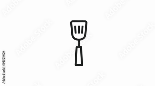 A black and white line art image of a spatula on a white background