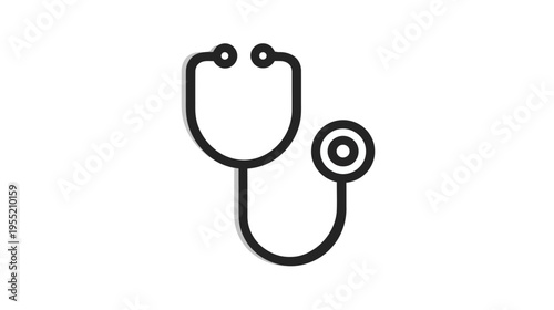 Black and white line drawing of a stethoscope with a shadow on a white background