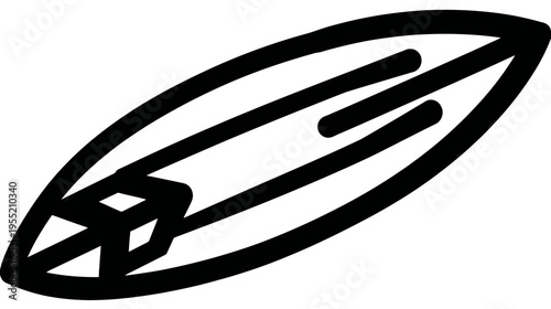Simplified illustration of a surfboard, showing fin area, and two-tone color scheme