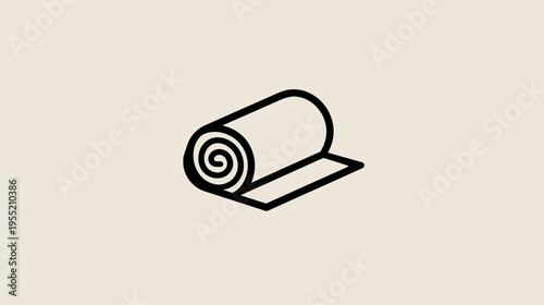 A rolled-up mat icon, drawn in black, on a beige background, showing a minimalist design