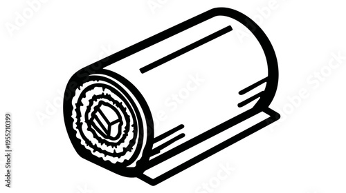 A black and white line drawing of a rolled cylindrical object with interior details