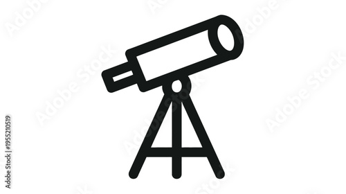 Black telescope icon with white background, ideal for observing the sky
