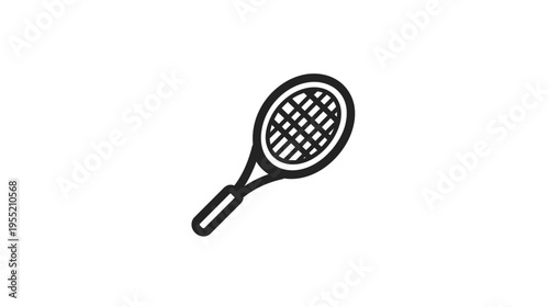 A simple, black line drawing of a tennis racquet against a blank white backdrop