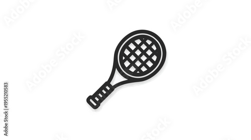 A simple, black-outlined tennis racquet with a square-patterned head, and a white background