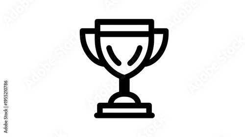 A stark, minimalistic graphic of a trophy cup. Black lines define the silhouette