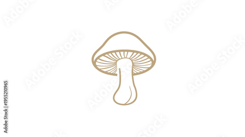 A simple illustration of a mushroom, rendered in a muted beige color, set against a blank white backdrop