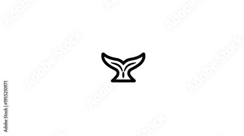 A simple, black graphic of a whale tail, centered on a white background. Clean and minimalistic