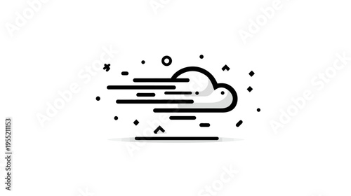 A minimalistic graphic of a cloud with lines and other small shapes, on a white background